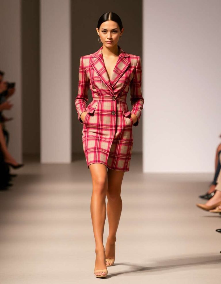 Fashionable Mesh Plaid Dress For Women